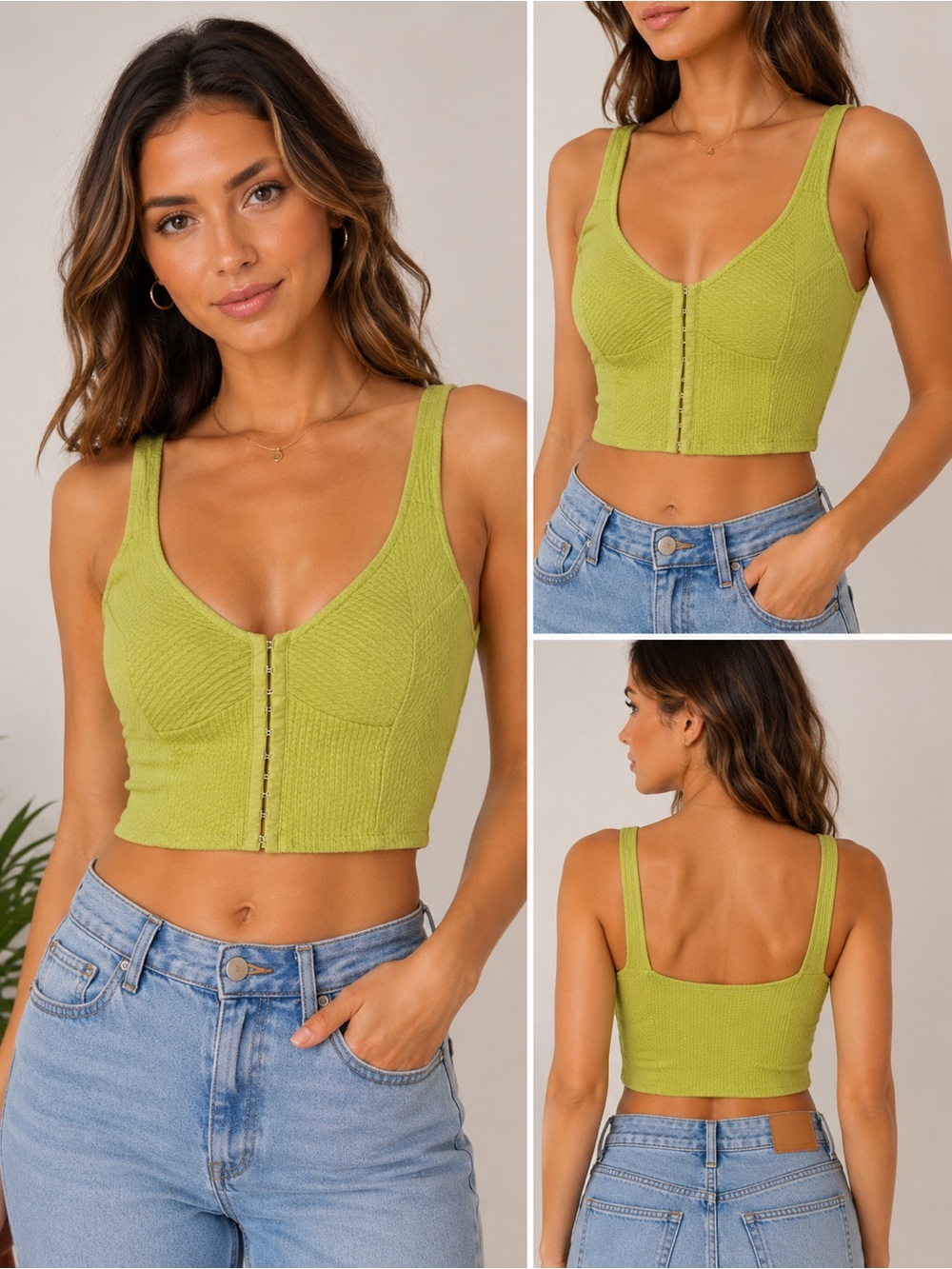 Urban Outfitters Lime Green Hook-Front Ribbed Crop Tank Top | Women’s Small